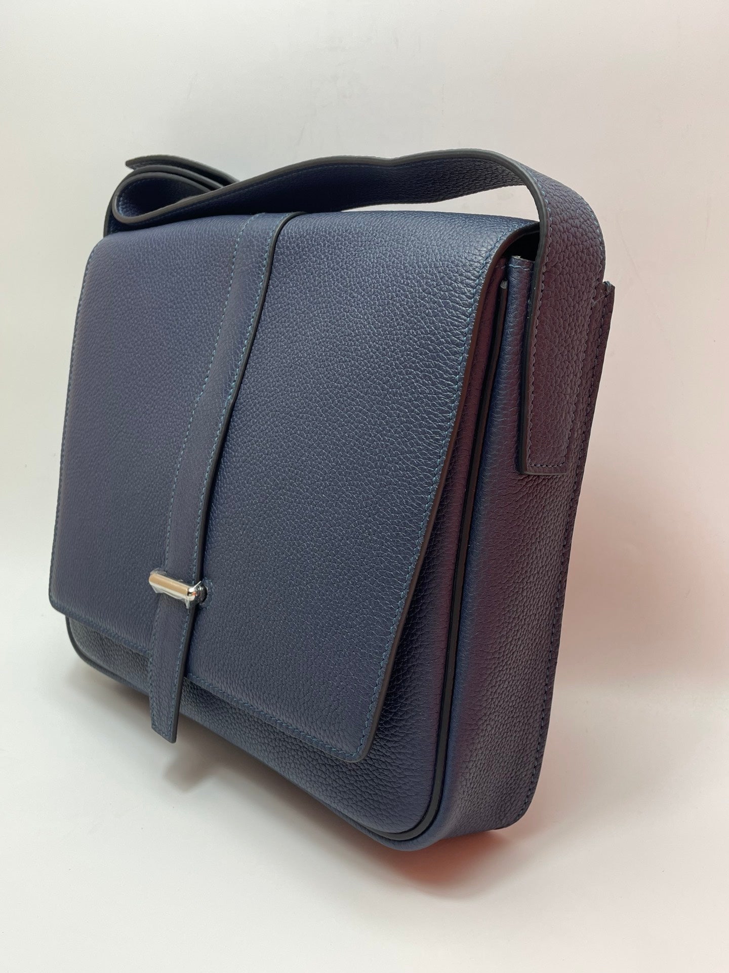 Men's Navy Blue Leather Messenger Bag - Crossbody Satchel
