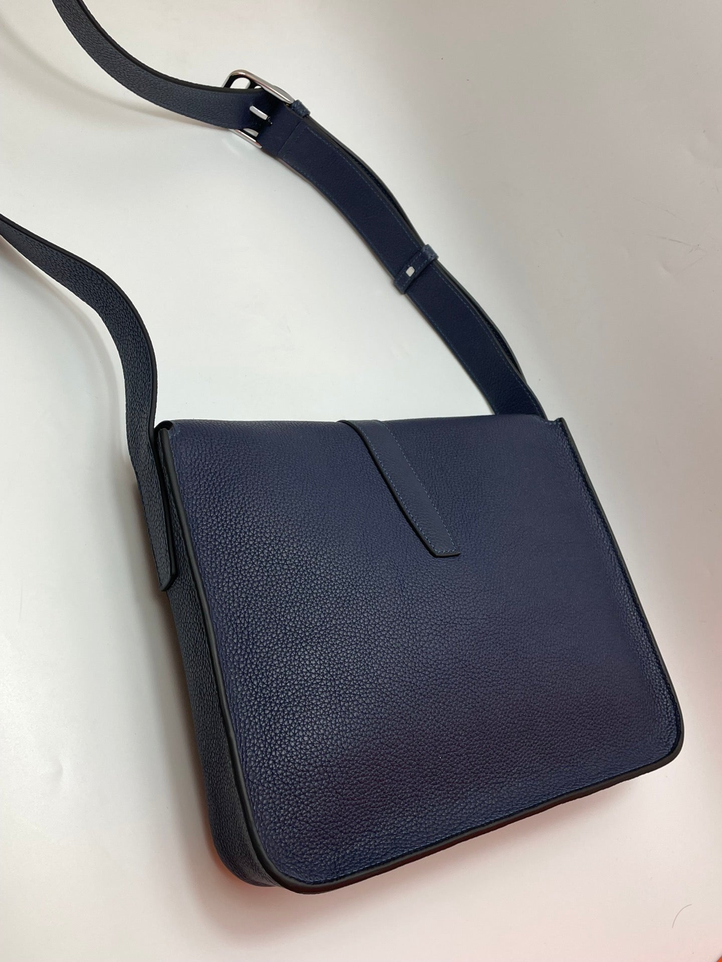 Men's Navy Blue Leather Messenger Bag - Crossbody Satchel