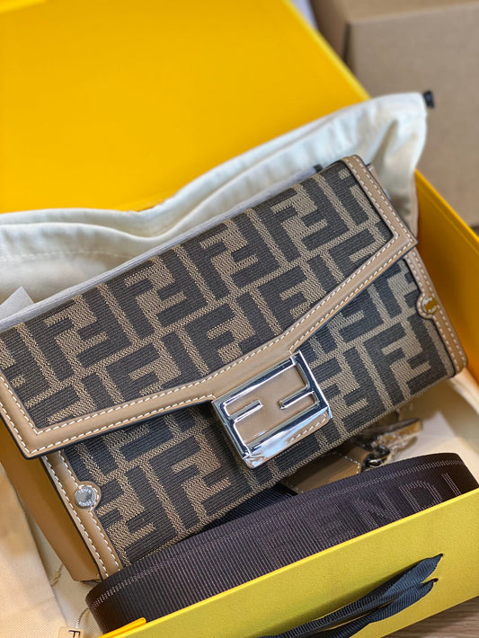 Fendi Brown Zucca Canvas Kan I Shoulder Bag with Silver-Tone Hardware
