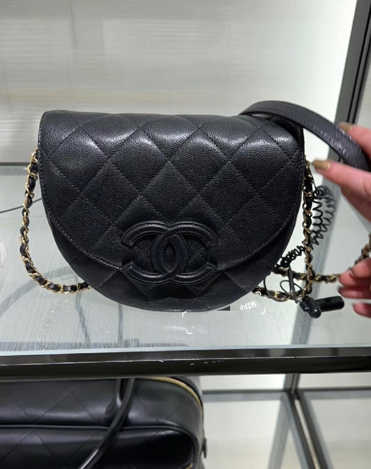 Chanel Quilted Lambskin Half Moon Flap Bag with Chain - Black