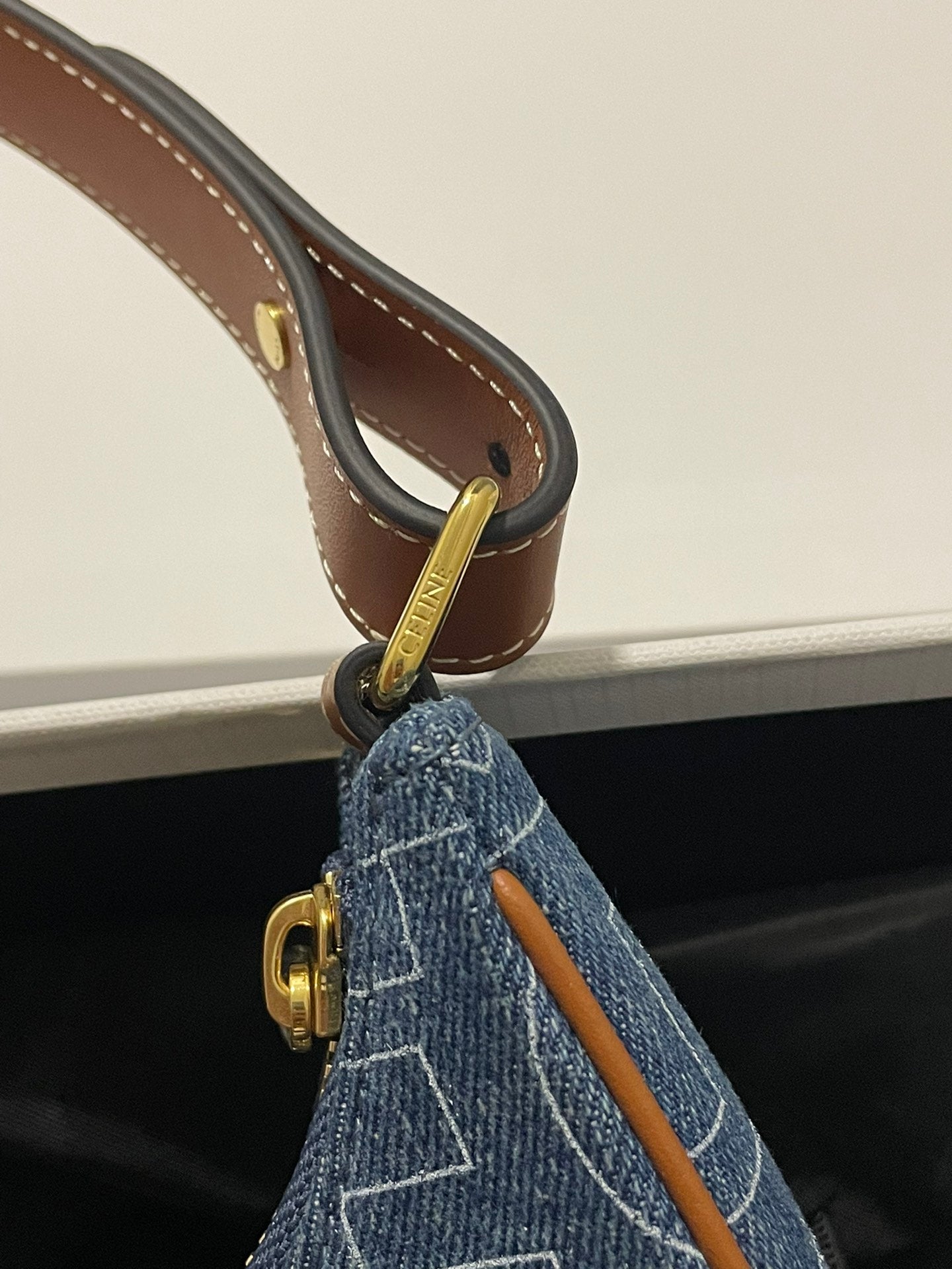 Celine Ava Bag in Denim with All-Over Logo Print - Blue
