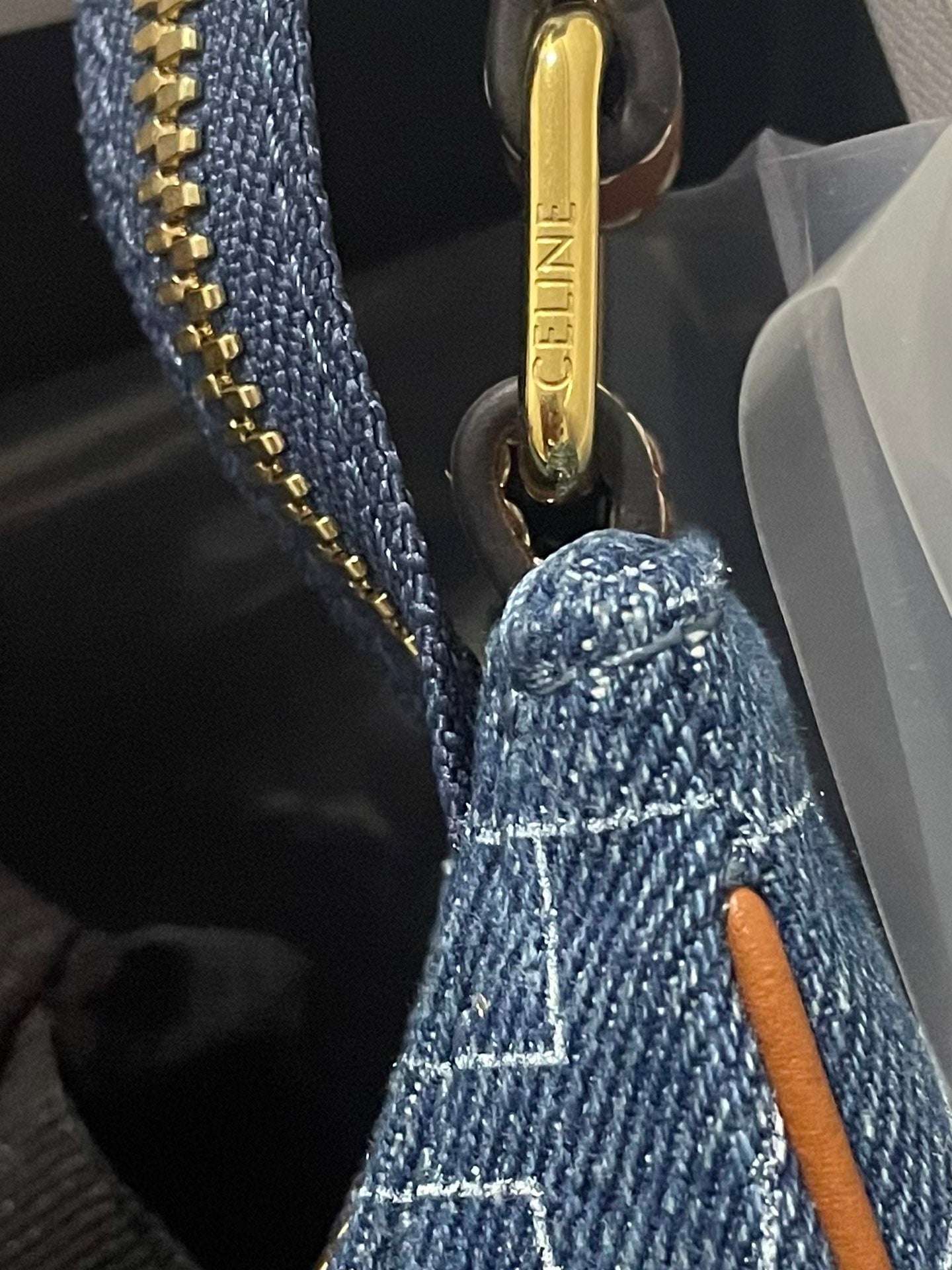 Celine Ava Bag in Denim with All-Over Logo Print - Blue