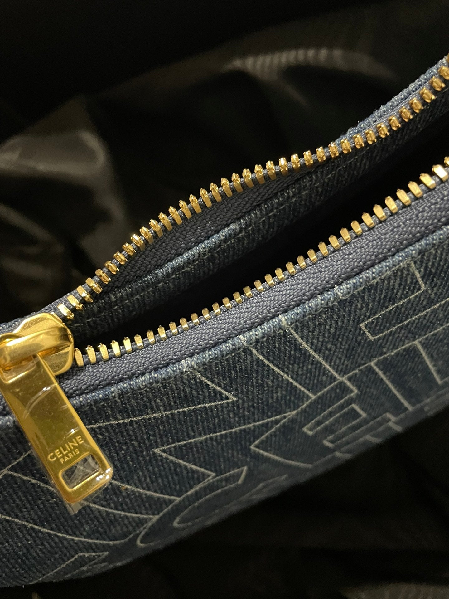 Celine Ava Bag in Denim with All-Over Logo Print - Blue
