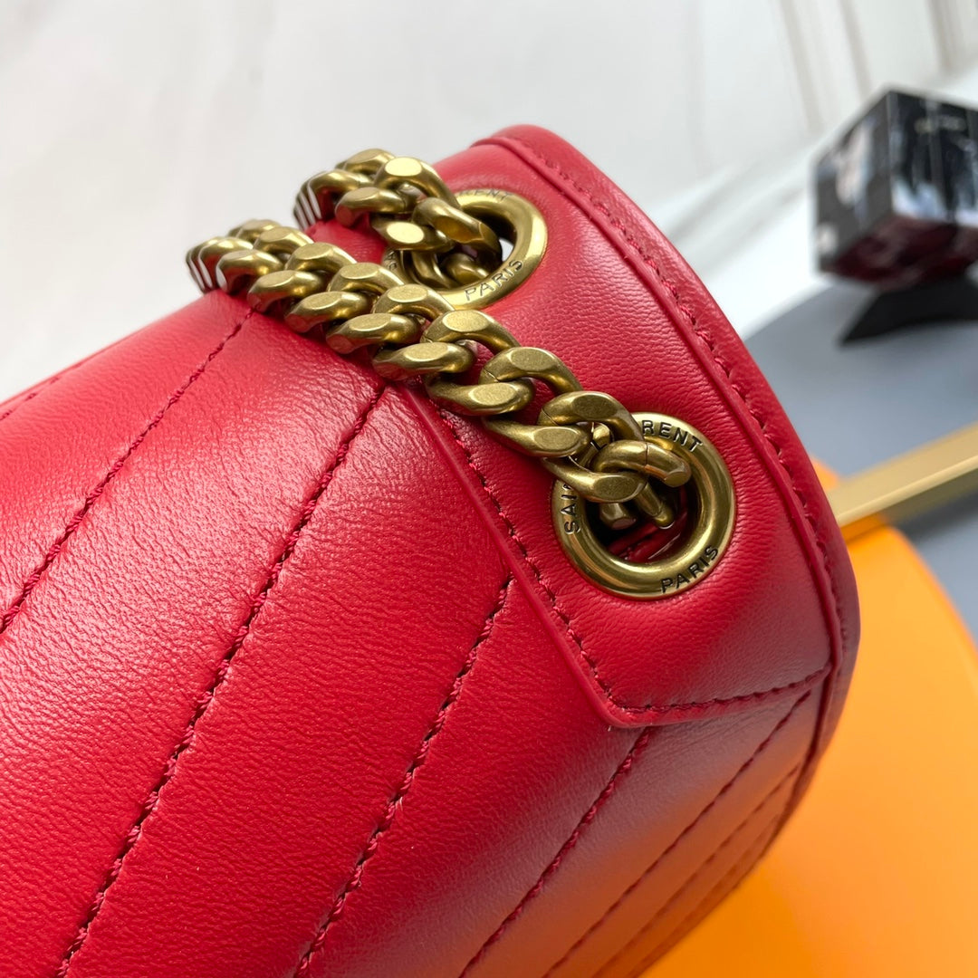 Saint Laurent Niki Medium Quilted Red Leather Shoulder Bag with Gold Hardware
