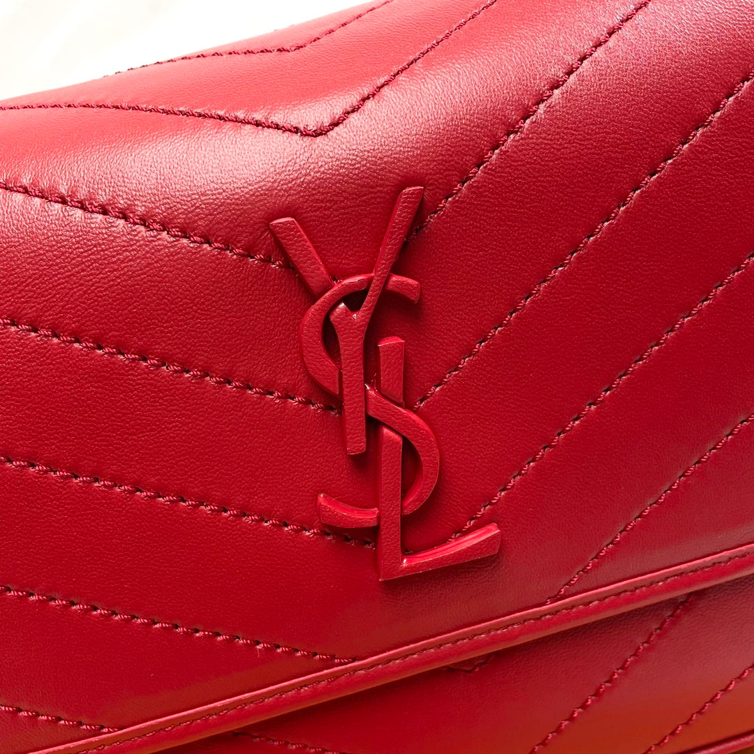 Saint Laurent Niki Medium Quilted Red Leather Shoulder Bag with Gold Hardware