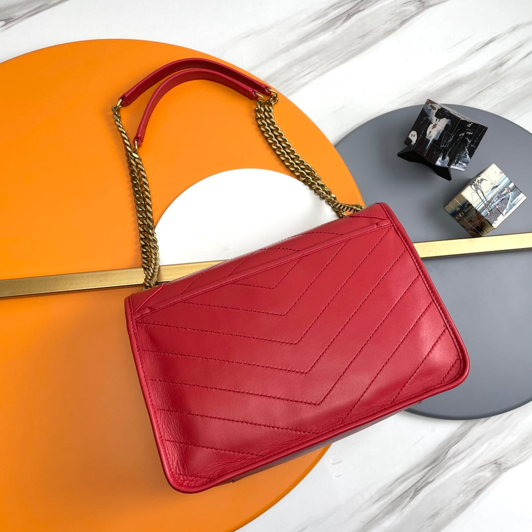 Saint Laurent Niki Medium Quilted Red Leather Shoulder Bag with Gold Hardware