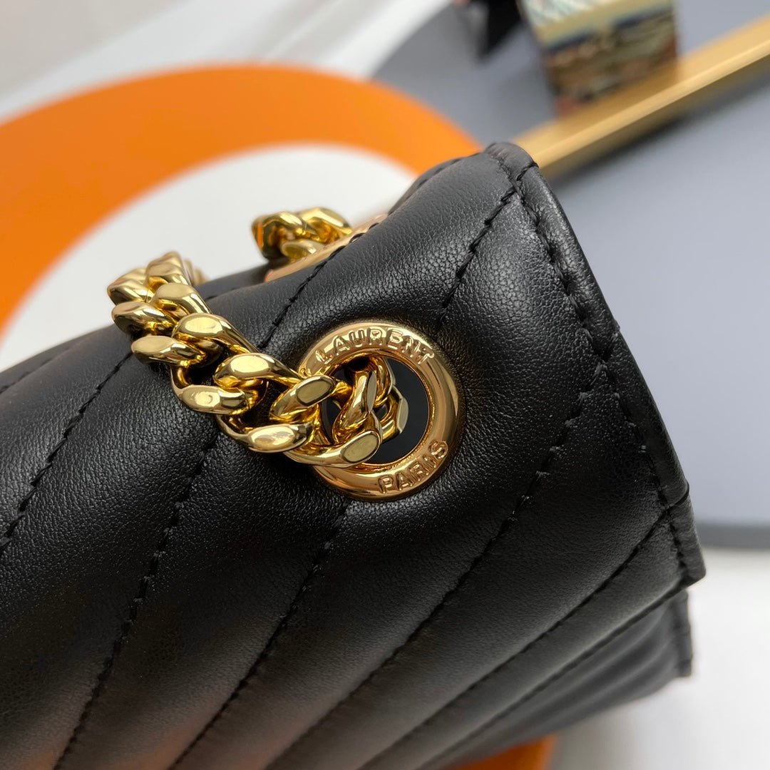 Saint Laurent Medium College Monogram Chain Shoulder Bag - Black Quilted Leather with Gold Hardware