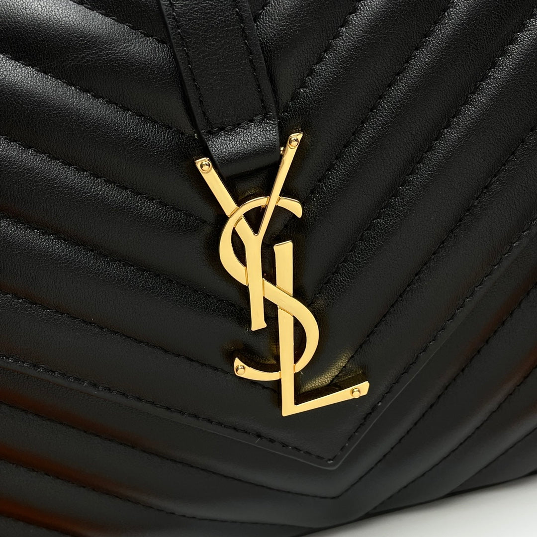 Saint Laurent Medium College Monogram Chain Shoulder Bag - Black Quilted Leather with Gold Hardware