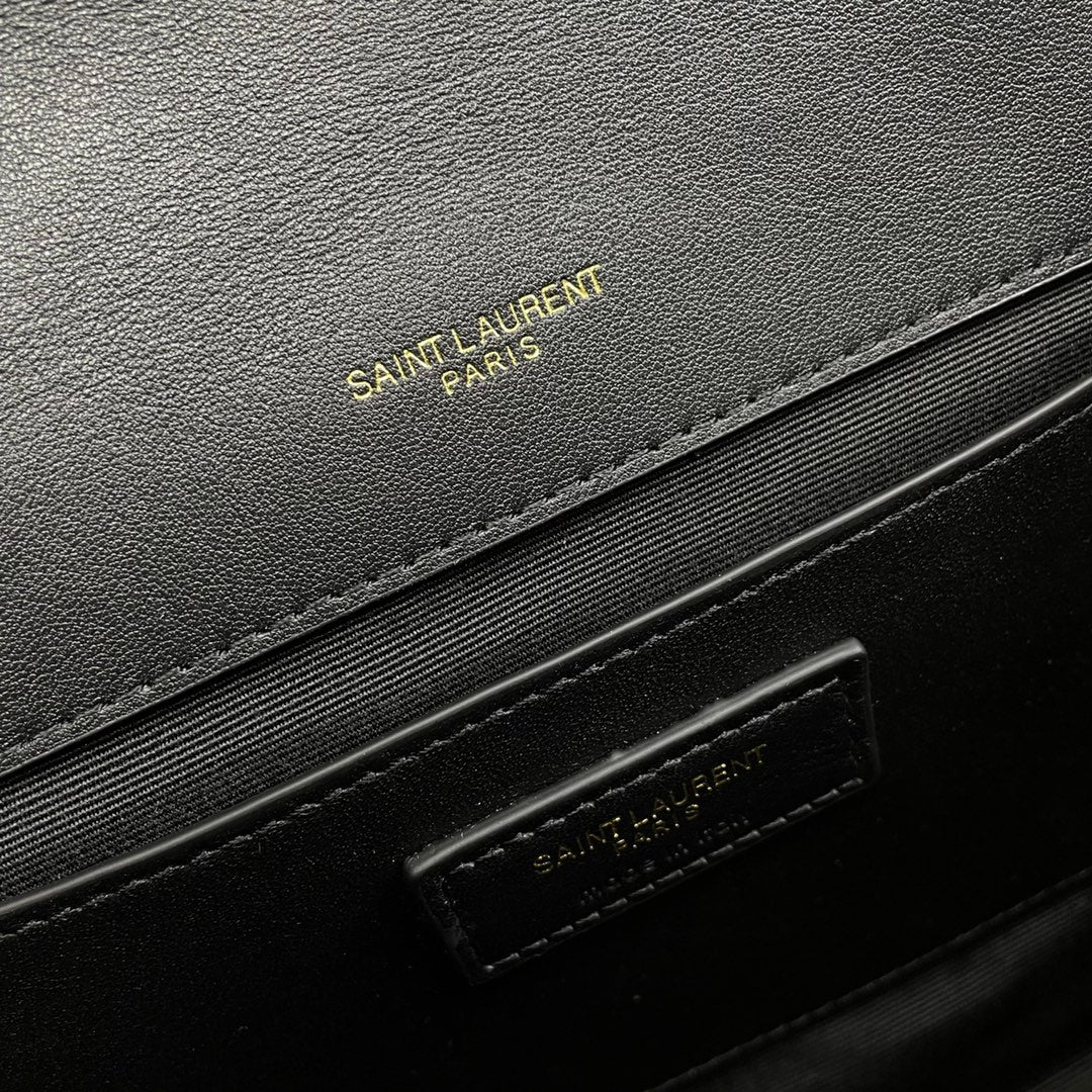 Saint Laurent Medium College Monogram Chain Shoulder Bag - Black Quilted Leather with Gold Hardware