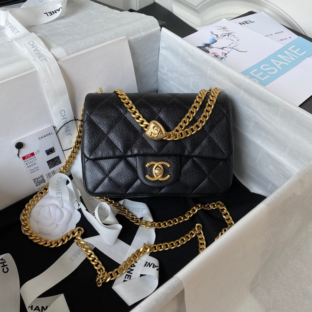 Chanel Black Quilted Lambskin Heart Ball Flap Bag Gold Hardware