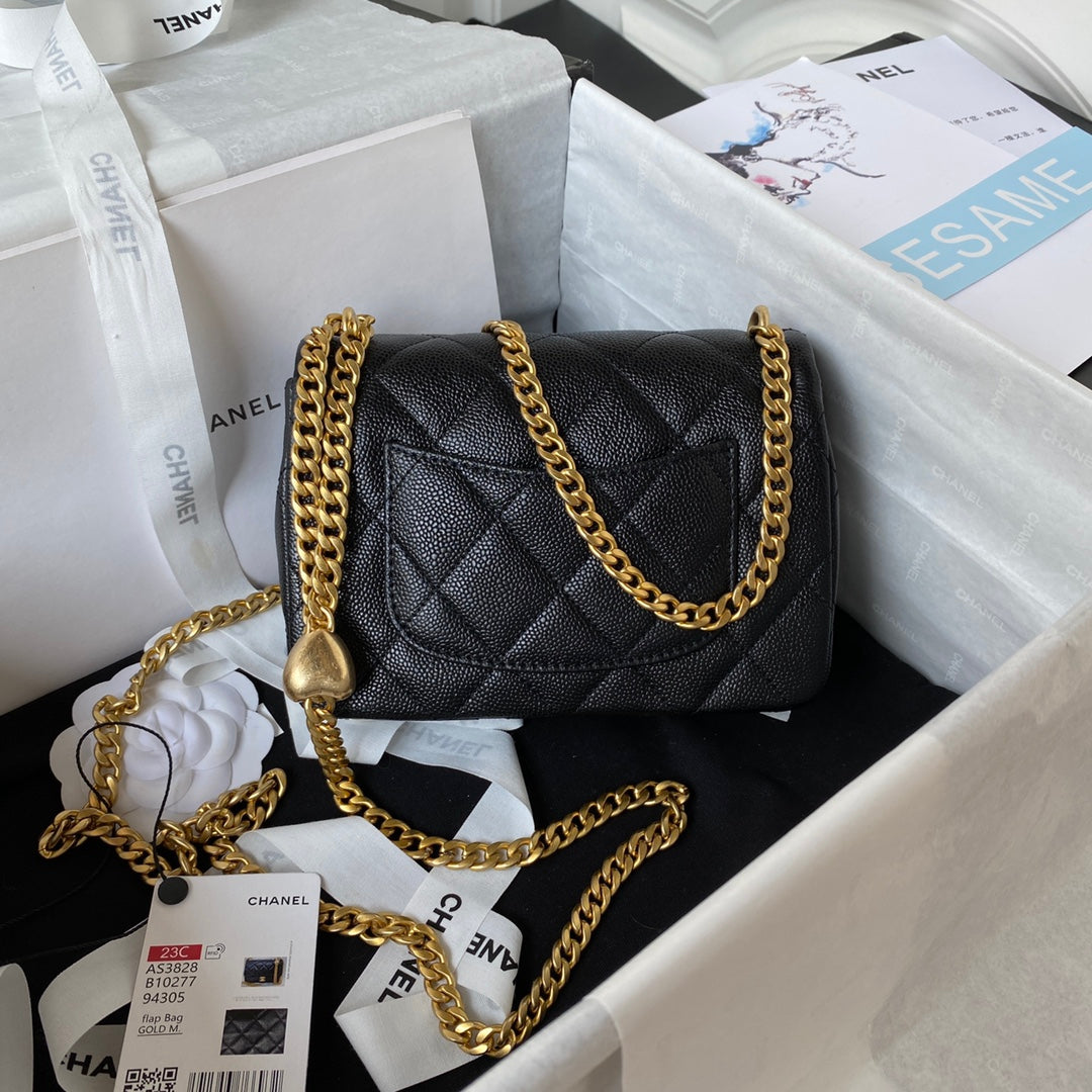 Chanel Black Quilted Lambskin Heart Ball Flap Bag Gold Hardware
