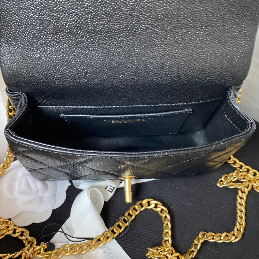 Chanel Black Quilted Lambskin Heart Ball Flap Bag Gold Hardware