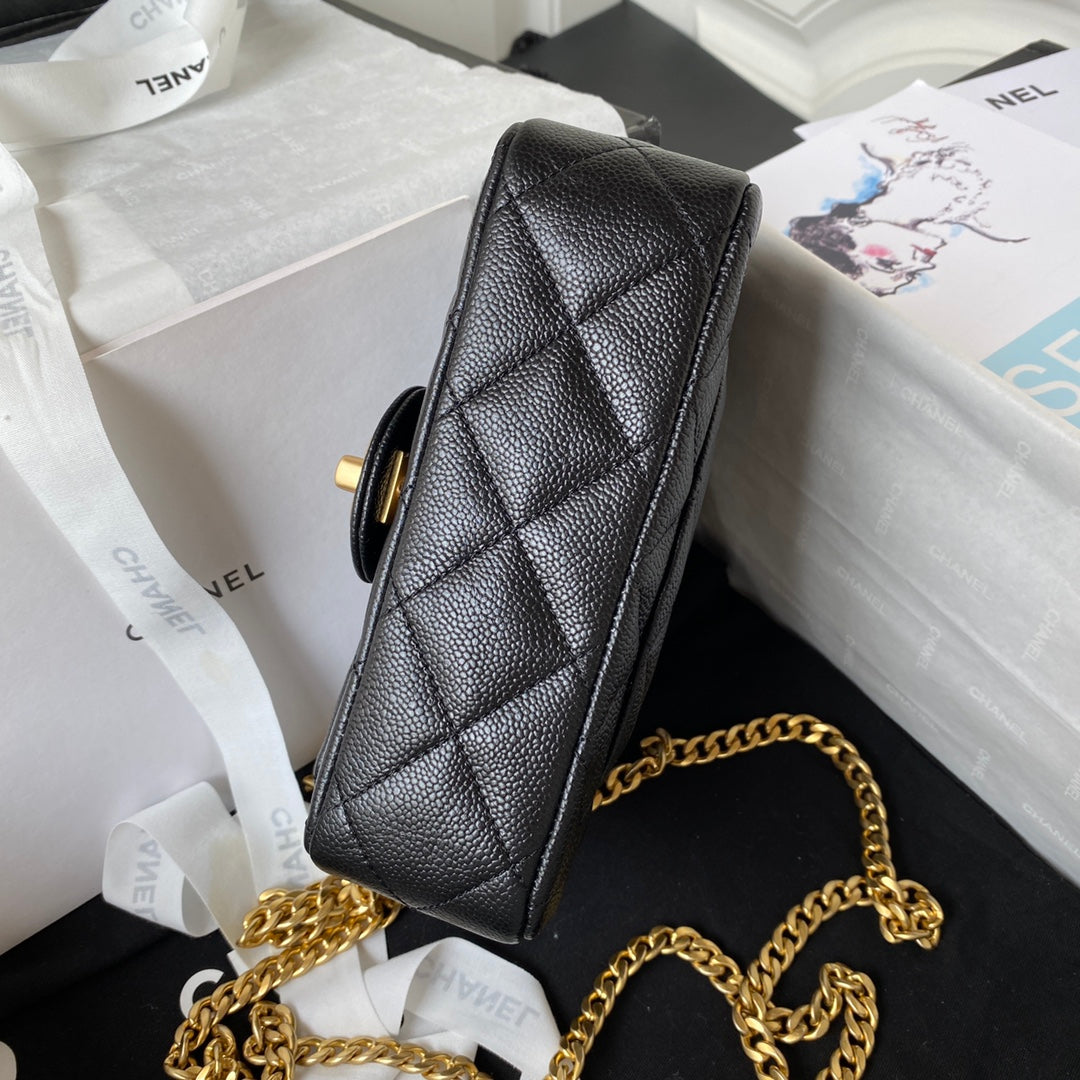 Chanel Black Quilted Lambskin Heart Ball Flap Bag Gold Hardware