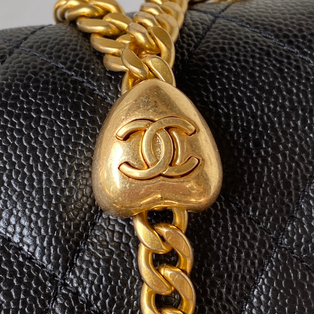 Chanel Black Quilted Lambskin Heart Ball Flap Bag Gold Hardware