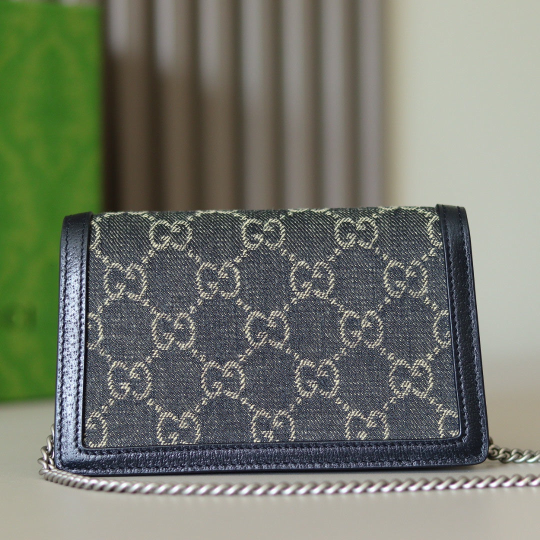 Gucci Dionysus GG Supreme Canvas Super Mini Bag with Blue Leather Trim
