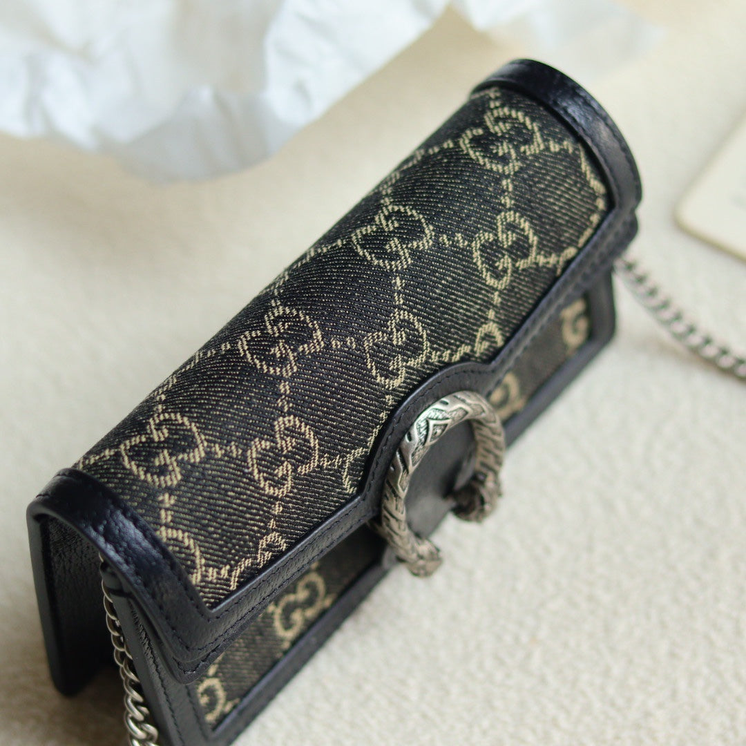 Gucci Dionysus GG Supreme Canvas Super Mini Bag with Blue Leather Trim