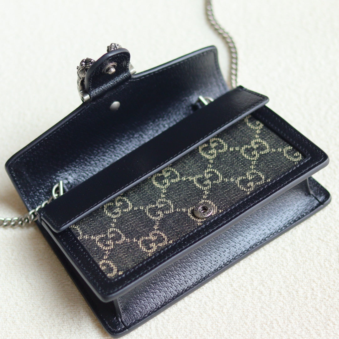 Gucci Dionysus GG Supreme Canvas Super Mini Bag with Blue Leather Trim