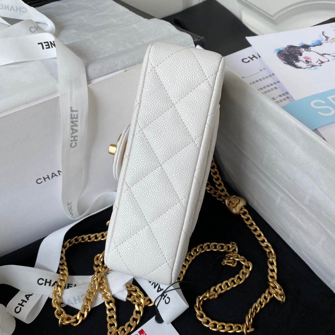 Chanel White Quilted Lambskin Mini Flap Bag with Gold-Tone Adjustable Ball Chain