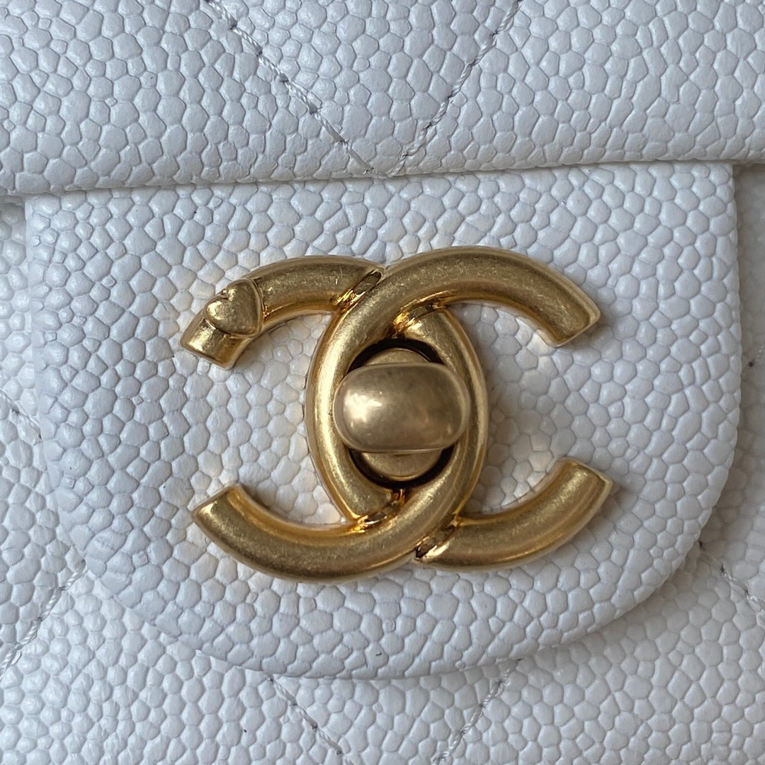 Chanel White Quilted Lambskin Mini Flap Bag with Gold-Tone Adjustable Ball Chain