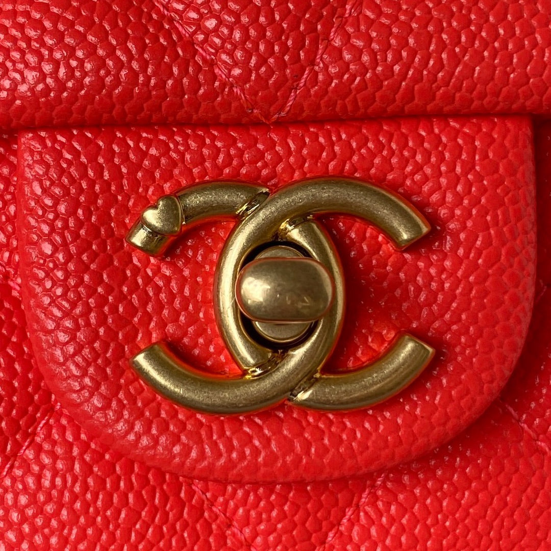 Chanel Lambskin Quilted Mini Flap Bag with Heart Slider Chain - Coral