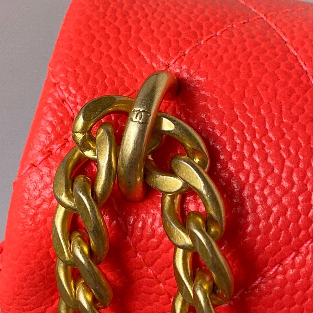 Chanel Lambskin Quilted Mini Flap Bag with Heart Slider Chain - Coral