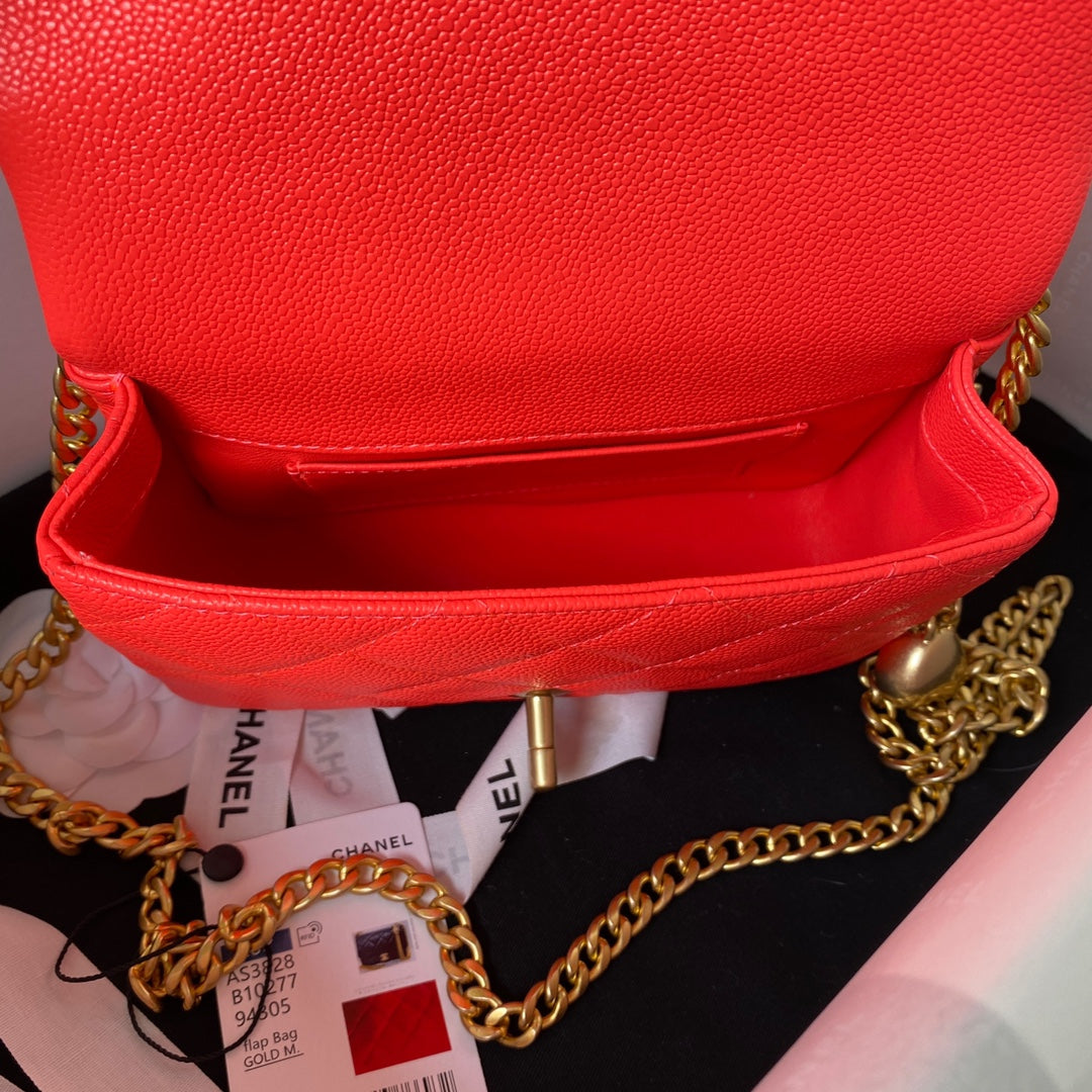 Chanel Lambskin Quilted Mini Flap Bag with Heart Slider Chain - Coral