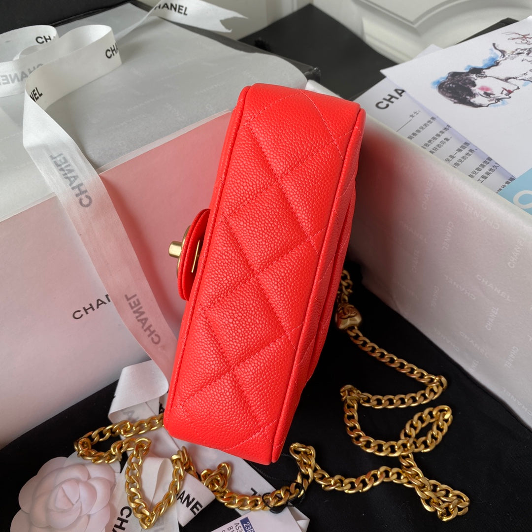 Chanel Lambskin Quilted Mini Flap Bag with Heart Slider Chain - Coral