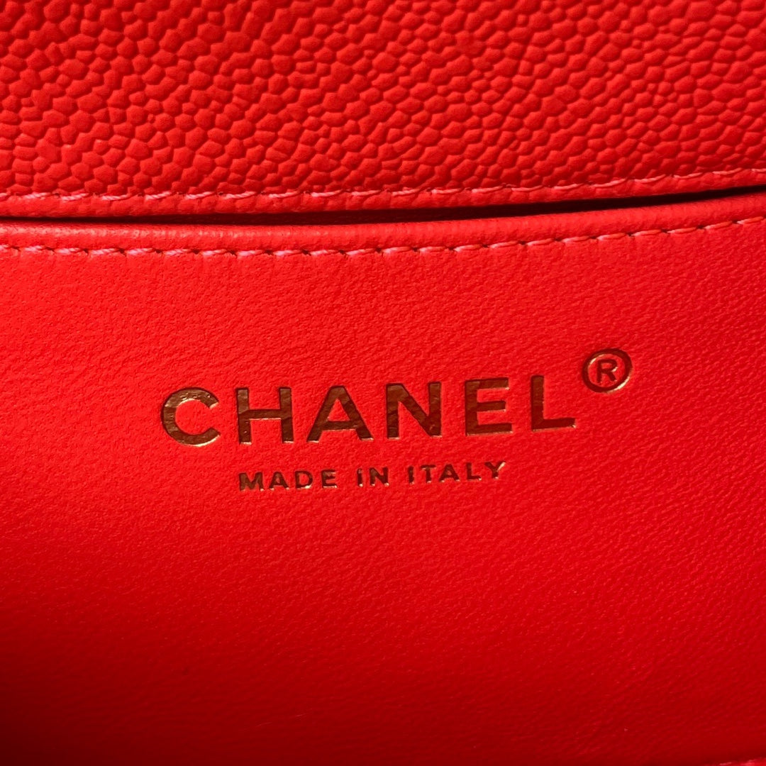 Chanel Lambskin Quilted Mini Flap Bag with Heart Slider Chain - Coral
