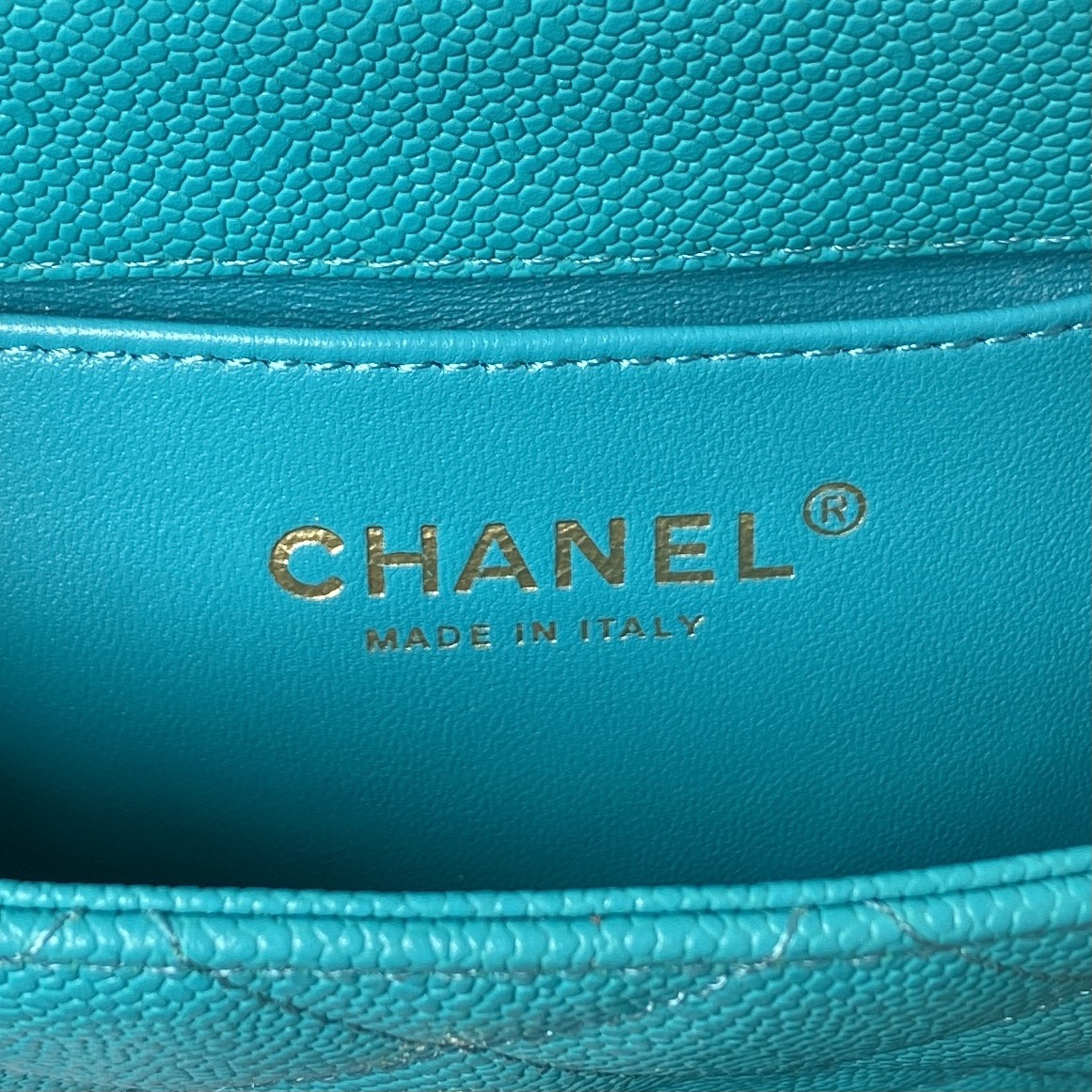 Chanel Teal Quilted Mini Flap Bag with Gold-Tone Heart Charm Chain