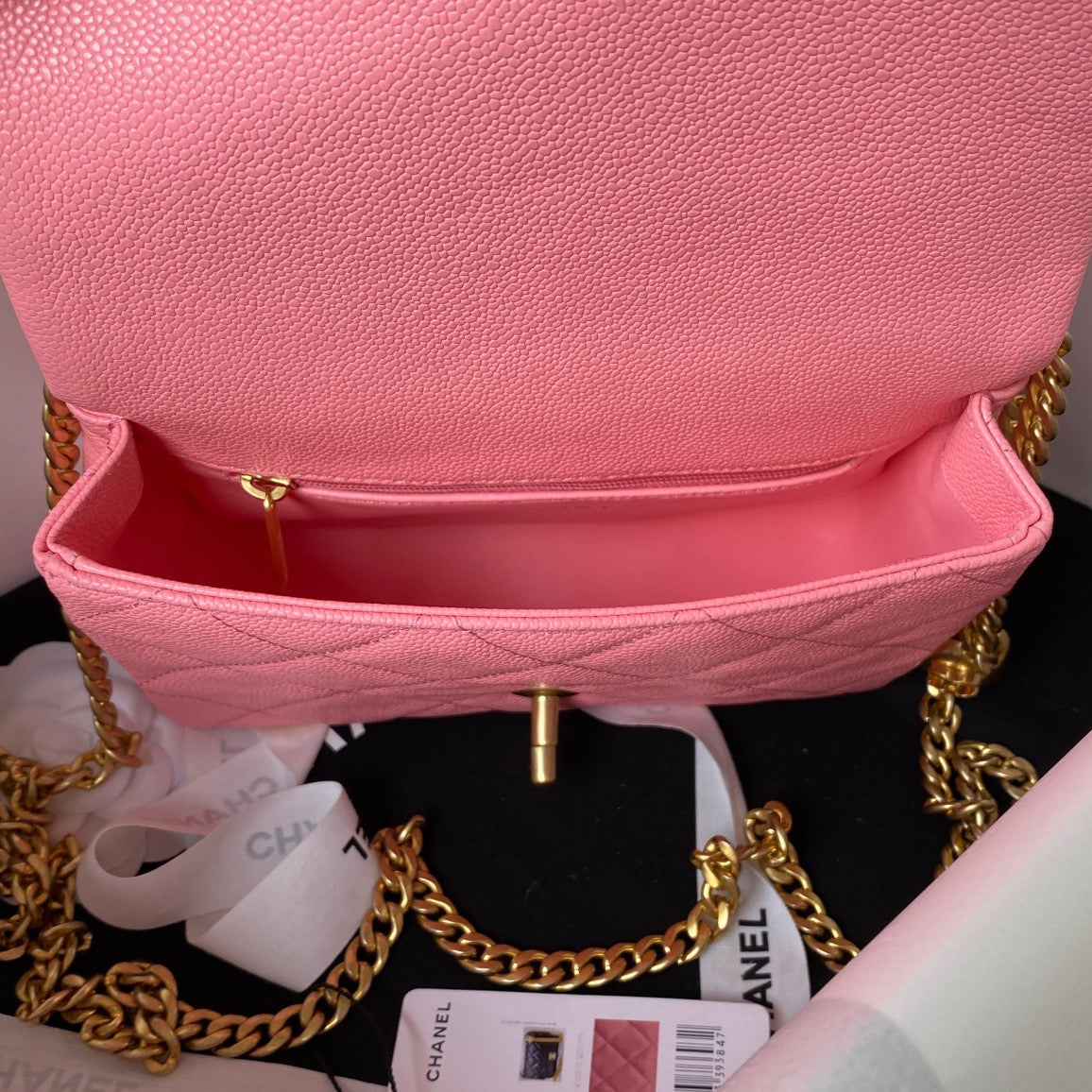 Chanel Pink Quilted Mini Flap Bag with Gold Hardware and Heart Charm