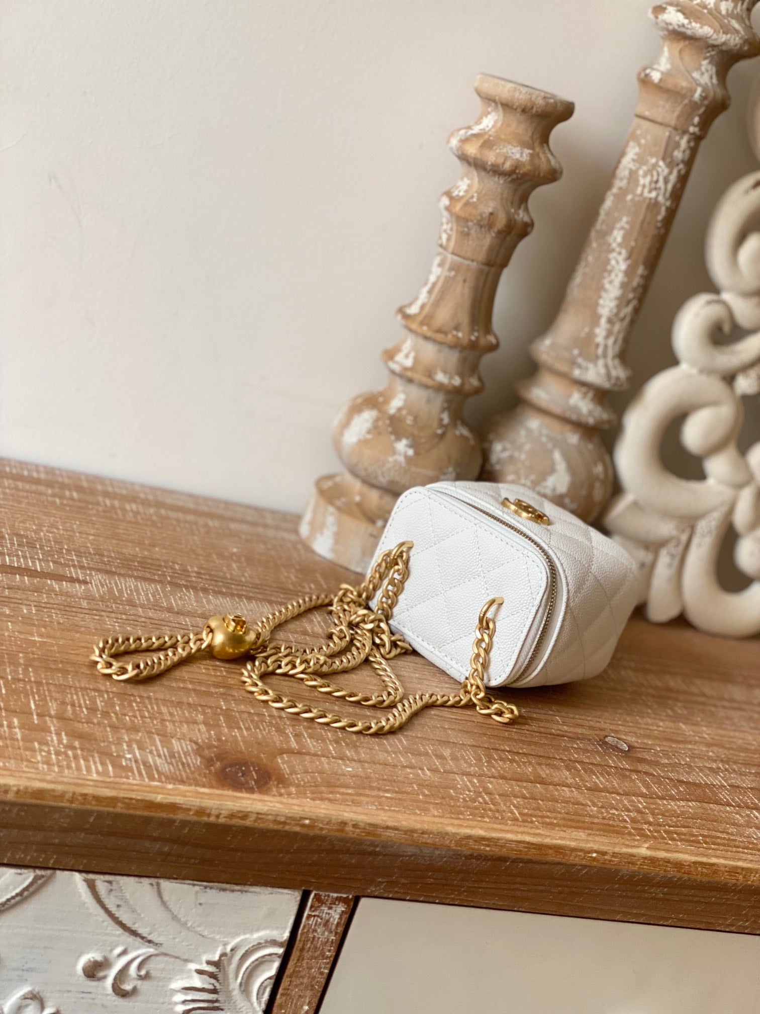 Chanel White Quilted Lambskin Mini Vanity Case with Gold-Tone Hardware