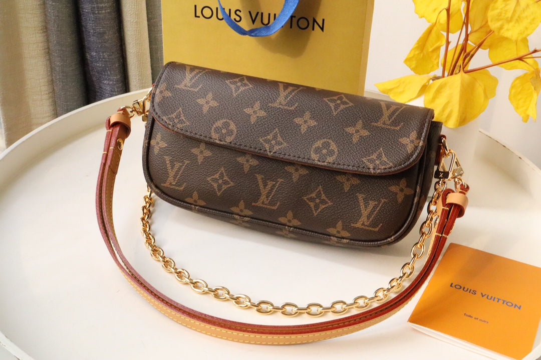 Louis Vuitton Diane Monogram Canvas Crossbody Bag with Gold-Tone Chain