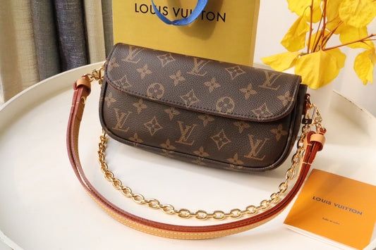 Louis Vuitton Diane Monogram Canvas Crossbody Bag with Gold-Tone Chain