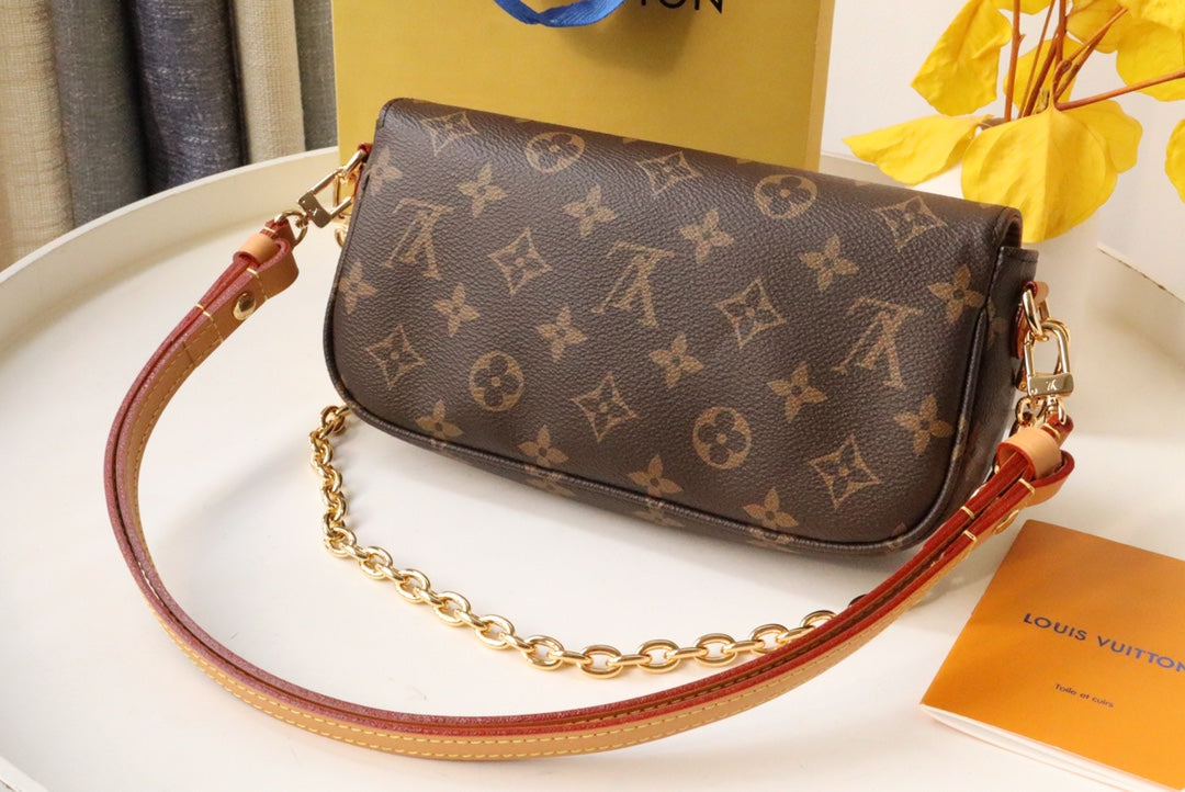 Louis Vuitton Diane Monogram Canvas Crossbody Bag with Gold-Tone Chain