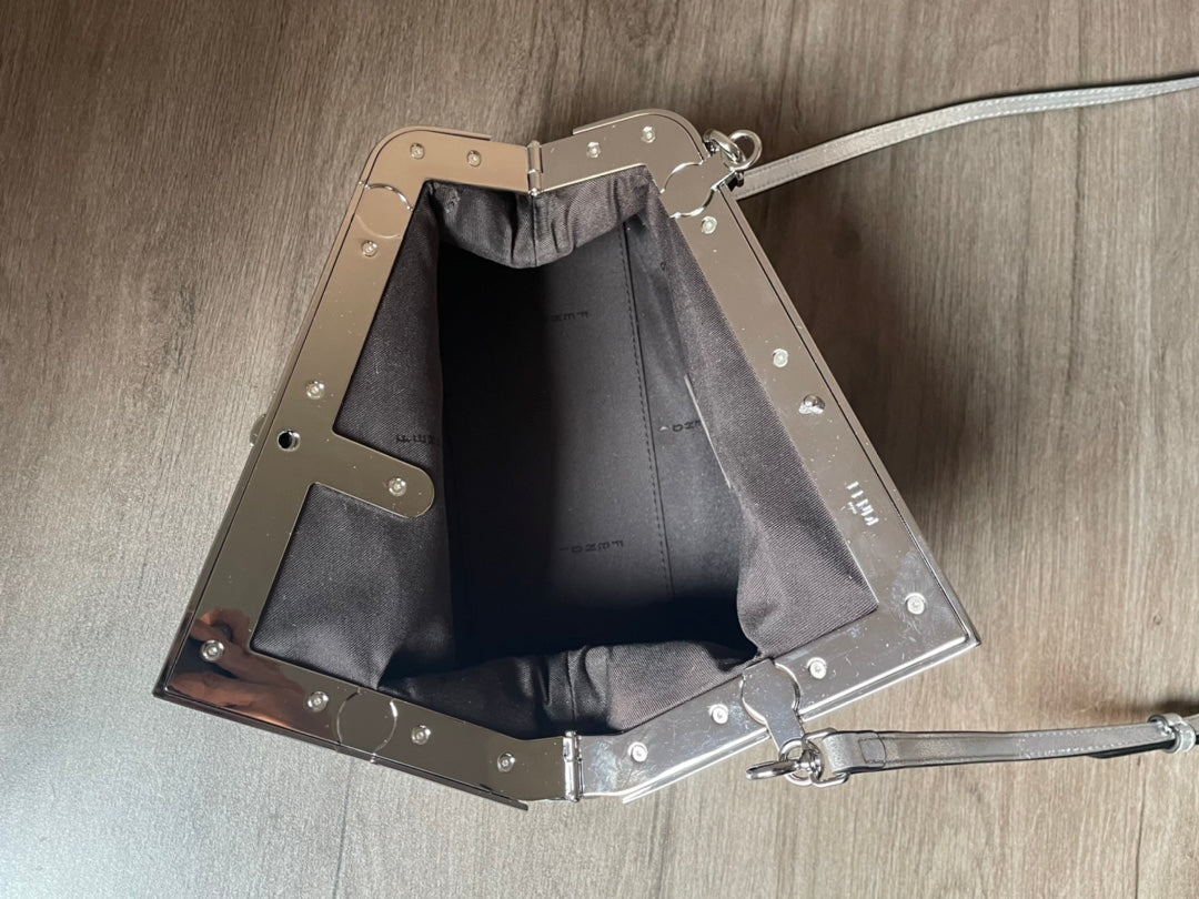 Fendi First Small Silver Metallic Leather Clutch &amp; Crossbody Bag