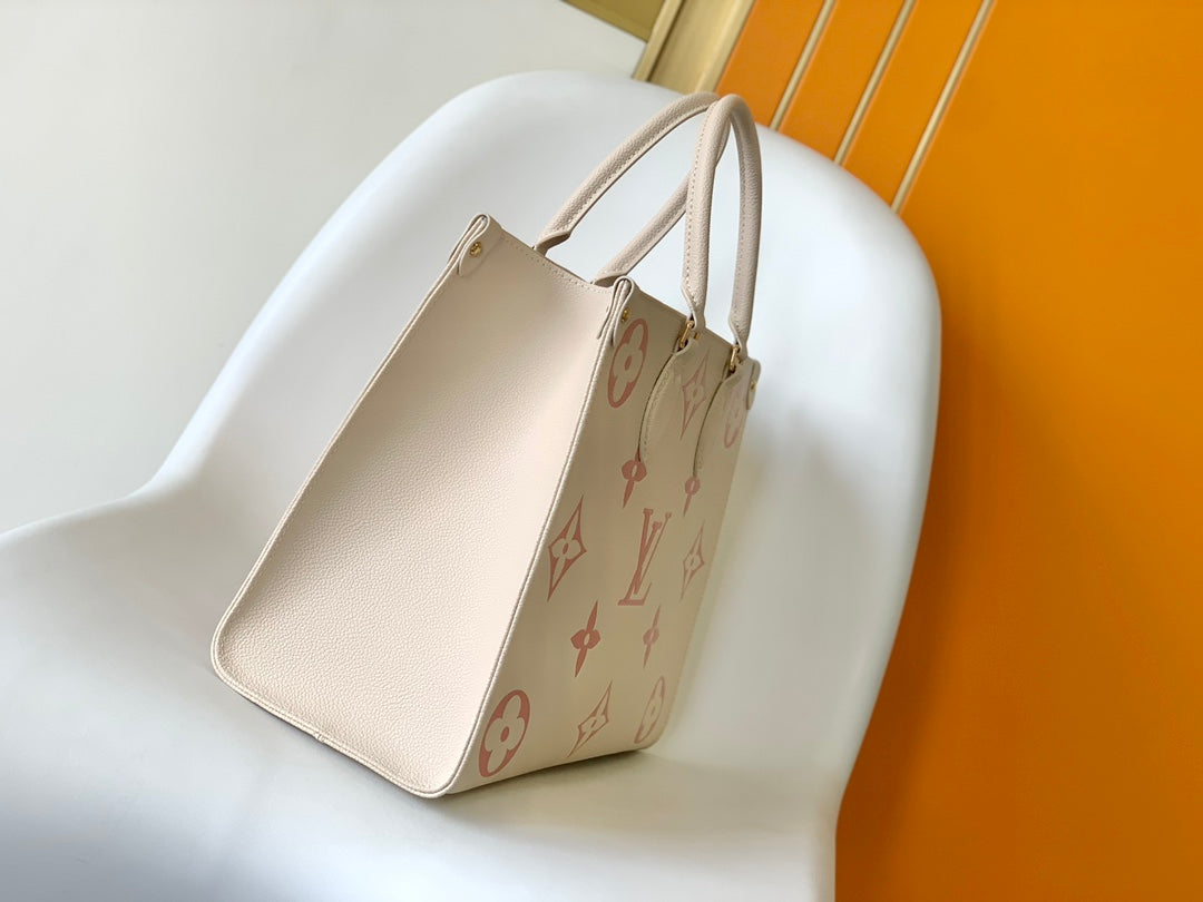 Louis Vuitton Women's OnTheGo MM Monogram Empreinte Leather Tote Bag - Cream/Pink
