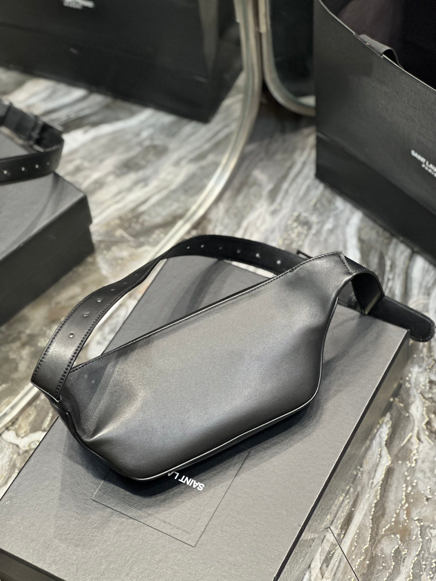 Saint Laurent Cassandre Belt Bag in Smooth Black Leather
