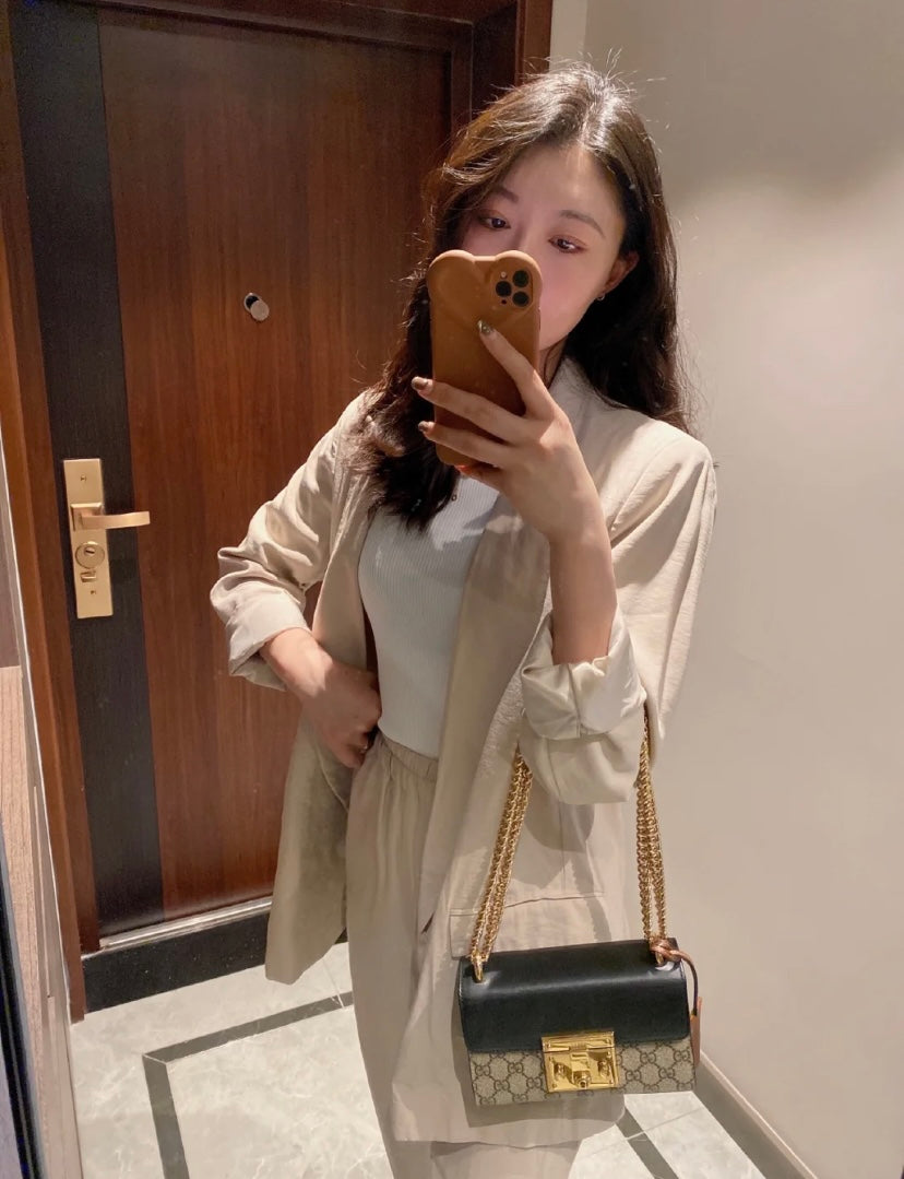 Small GG Monogram Shoulder Bag with Padlock Closure and Gold Chain Strap