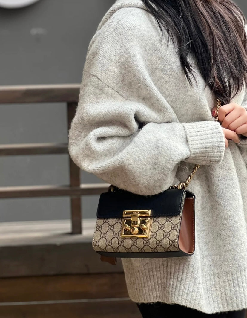 Small GG Monogram Shoulder Bag with Padlock Closure and Gold Chain Strap