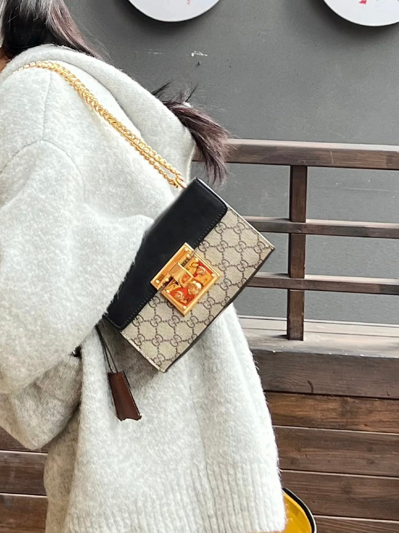 Small GG Monogram Shoulder Bag with Padlock Closure and Gold Chain Strap