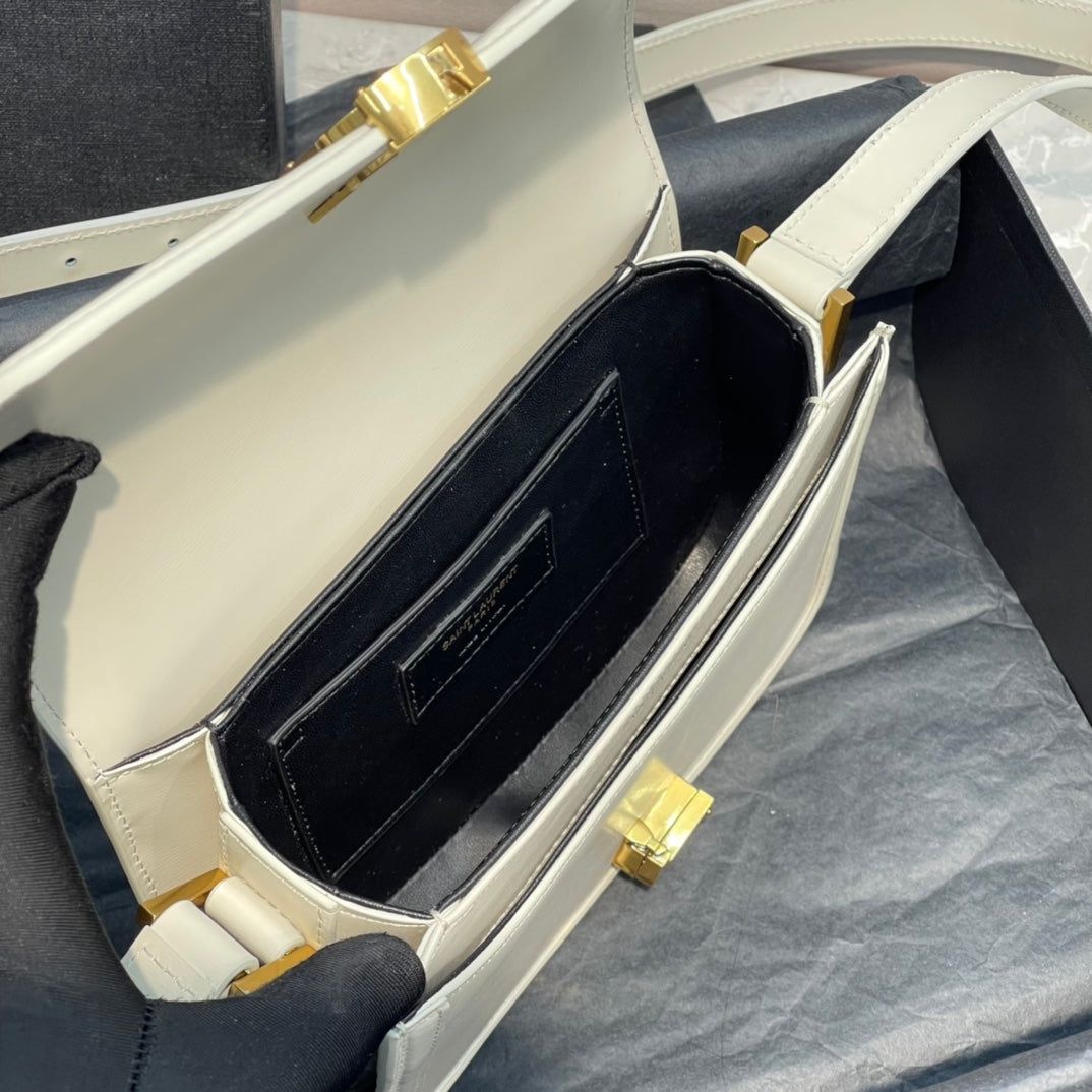 Saint Laurent Solferino Small Satchel in Box Leather - Blanc Vintage