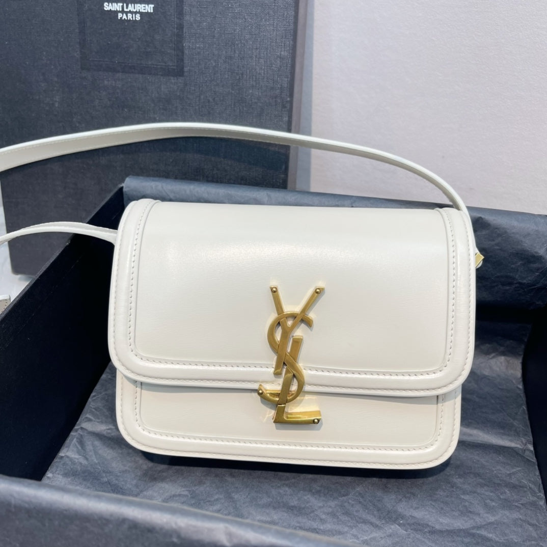 Saint Laurent Solferino Small Satchel in Box Leather - Blanc Vintage