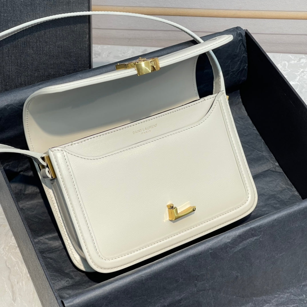 Saint Laurent Solferino Small Satchel in Box Leather - Blanc Vintage