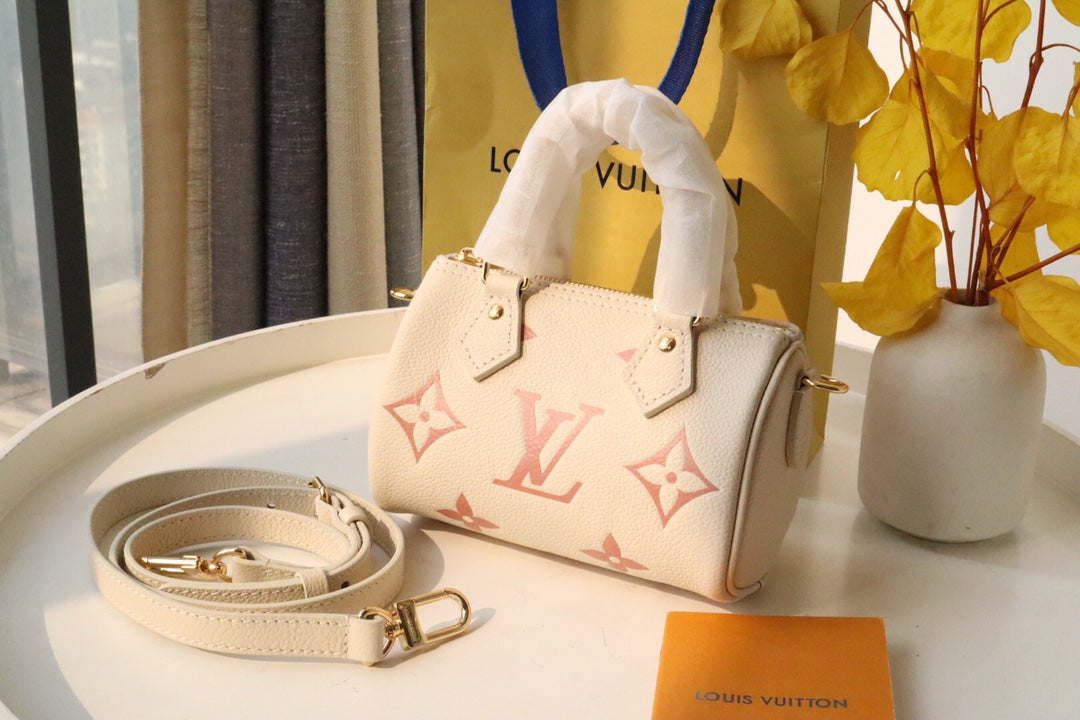 Louis Vuitton Nano Speedy Monogram Empreinte Leather Handbag - Cream/Pink