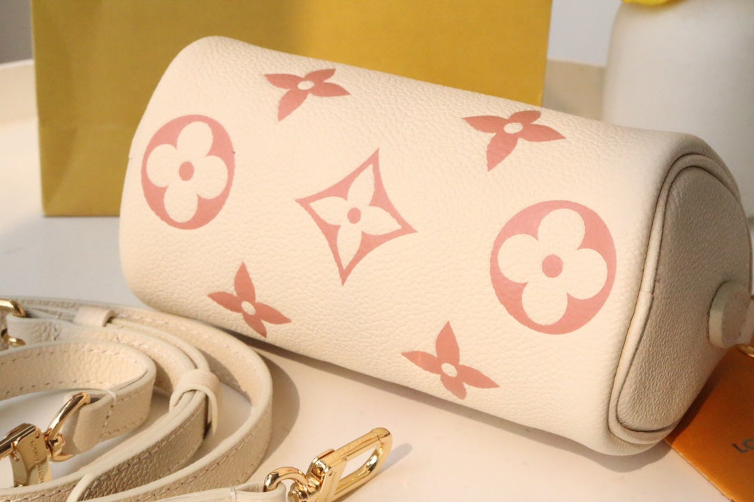 Louis Vuitton Nano Speedy Monogram Empreinte Leather Handbag - Cream/Pink