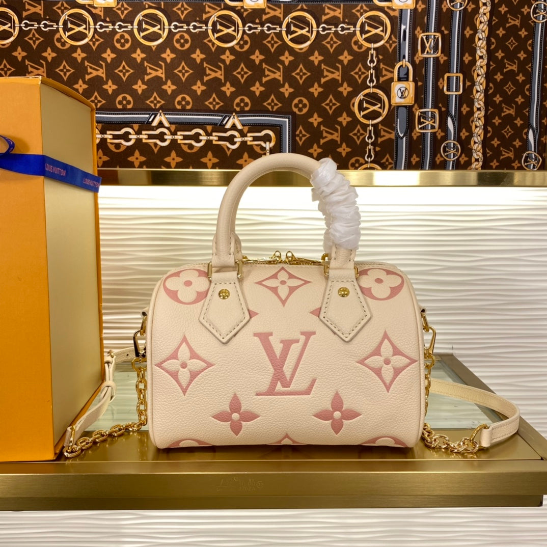 Louis Vuitton Nano Speedy Monogram Empreinte Leather Handbag - Bicolor Cream and Pink