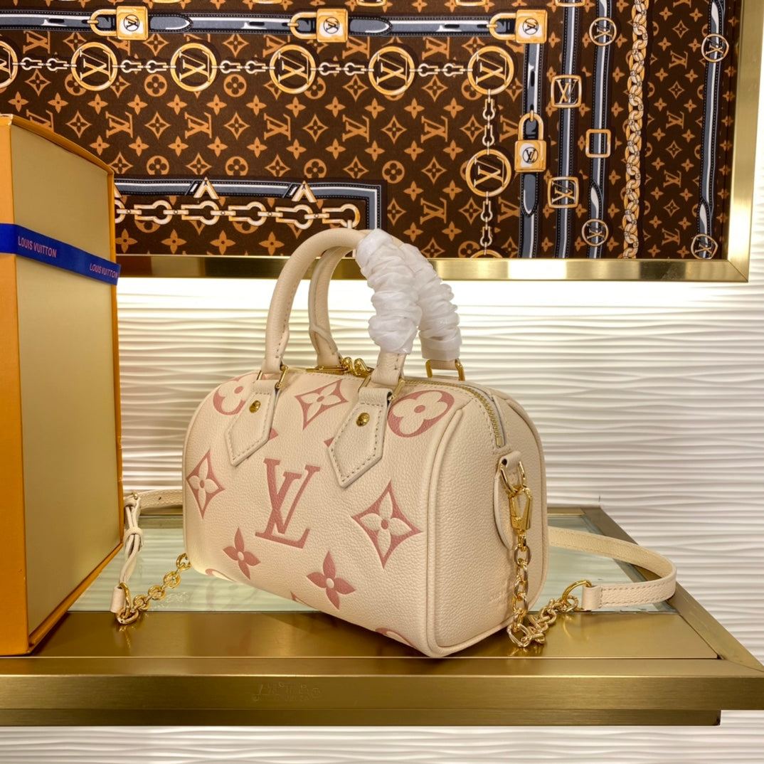 Louis Vuitton Nano Speedy Monogram Empreinte Leather Handbag - Bicolor Cream and Pink