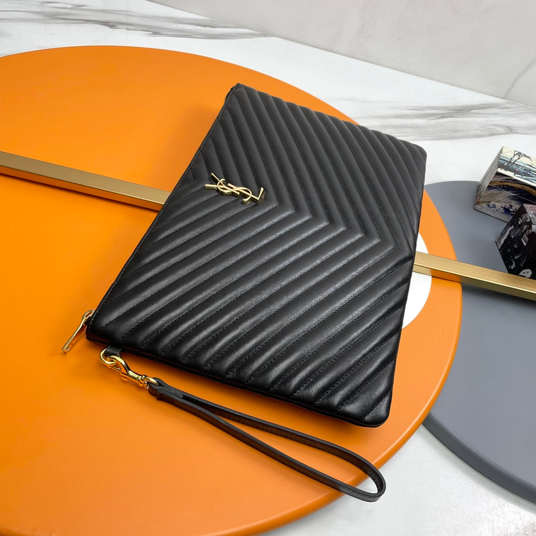 Saint Laurent Cassandre Matelassé Pouch in Black Quilted Leather
