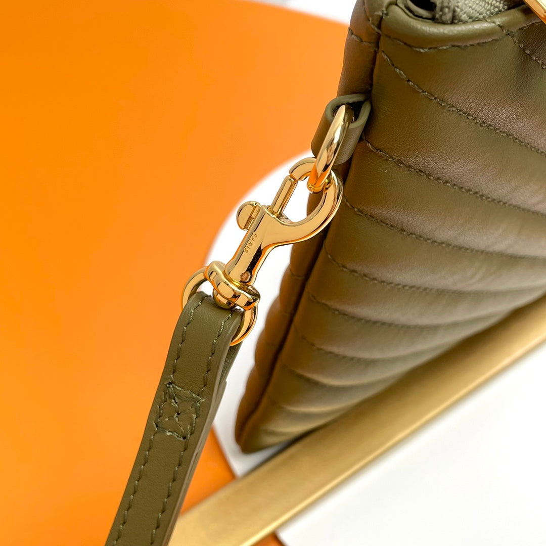 Saint Laurent Monogram Pouch in Olive Green Chevron Quilted Leather