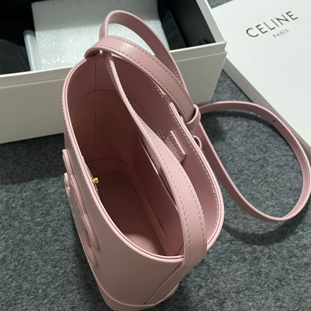 Celine Small Cuir Triomphe Bucket Bag in Pink Calfskin